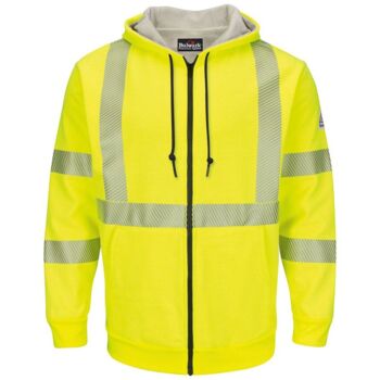 Men's Hi-Visibility Zip-Front Hooded Fleece Sweatshirt with Waffle Lining Thumbnail